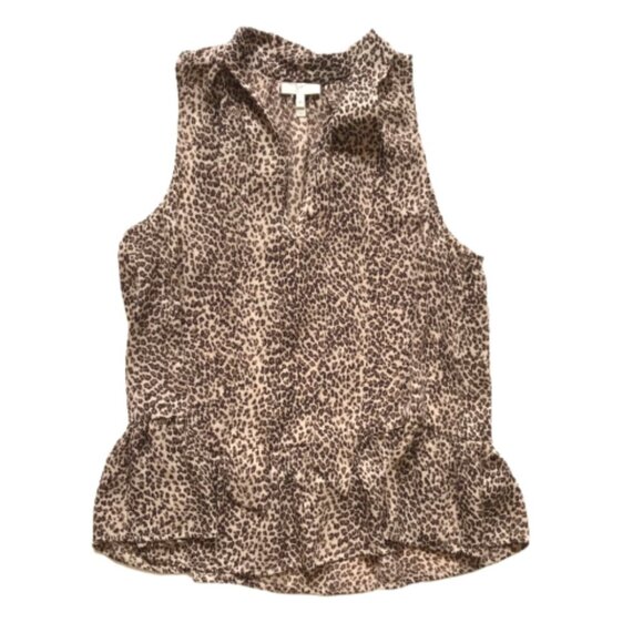Joie Estero Leopard Print Blouse Top Shirt Womens XS Brown Black Sleeveless Silk - Picture 2 of 11